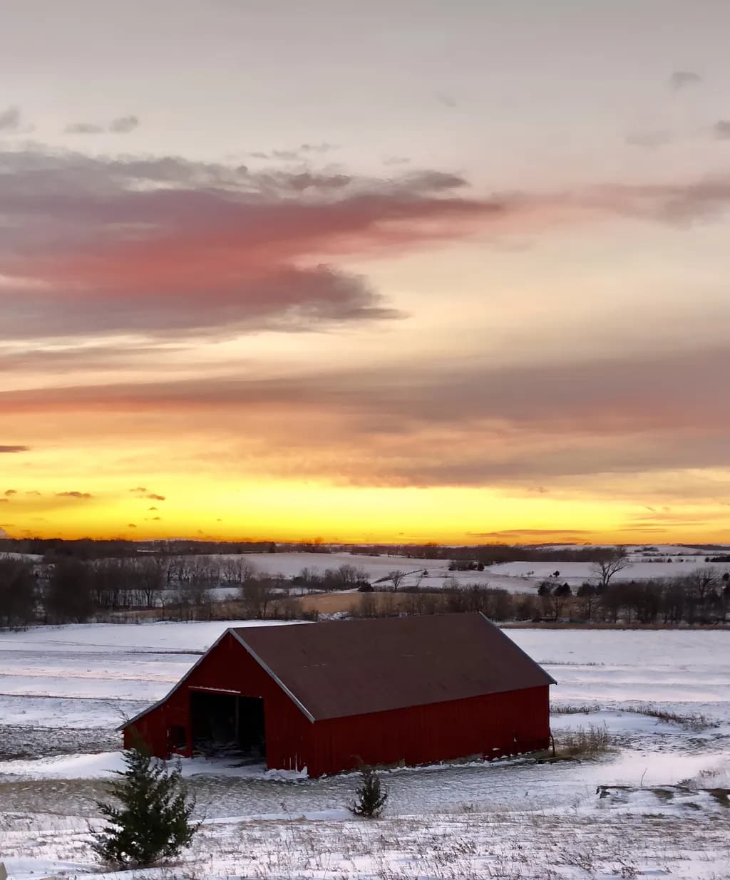 Winter Sunset Barn