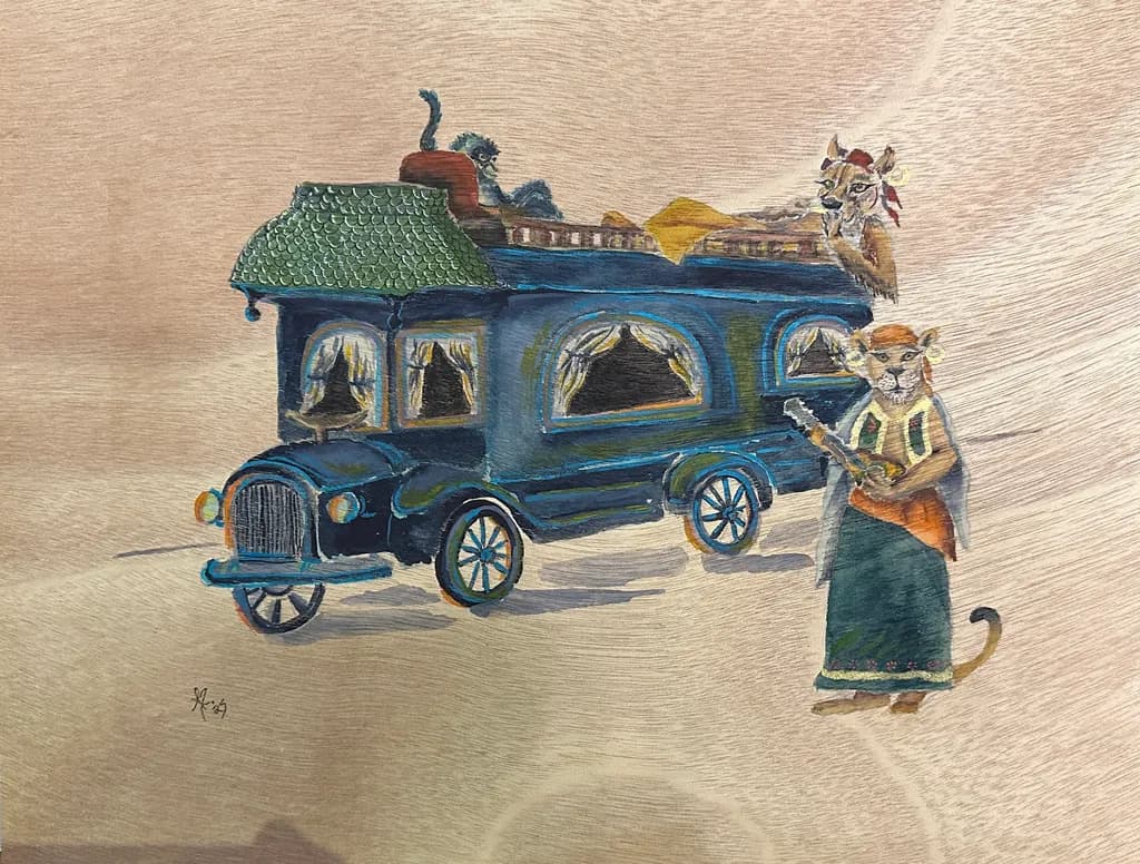Whimsical Journey: A Colorful Caravan of Creatures and Curiosities
