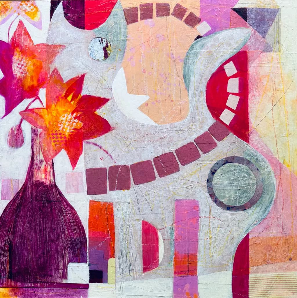 Whimsical Harmony: A Dance of Colorful Blooms and Abstract Forms