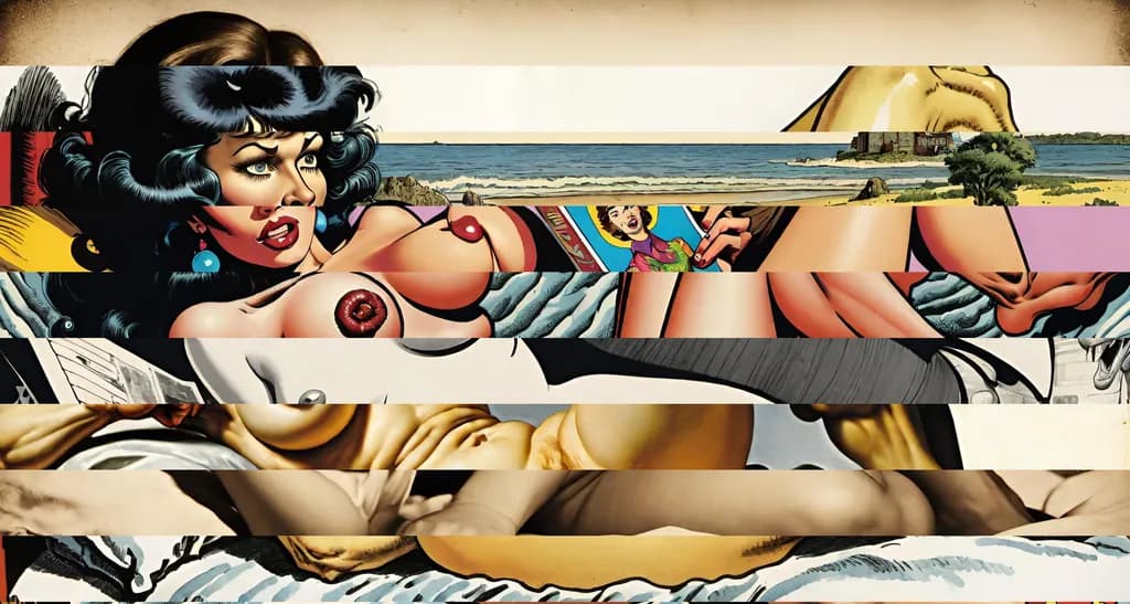 Vibrant Sensuality: A Retro Collage of Abstract Allure