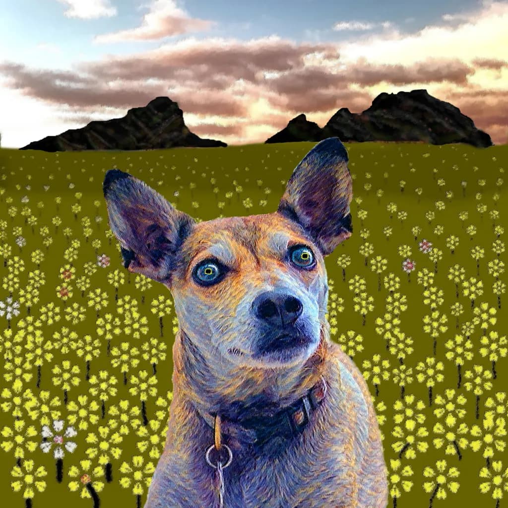 Whispers of Nature: A Dog's Gaze in a Floral Dreamscape