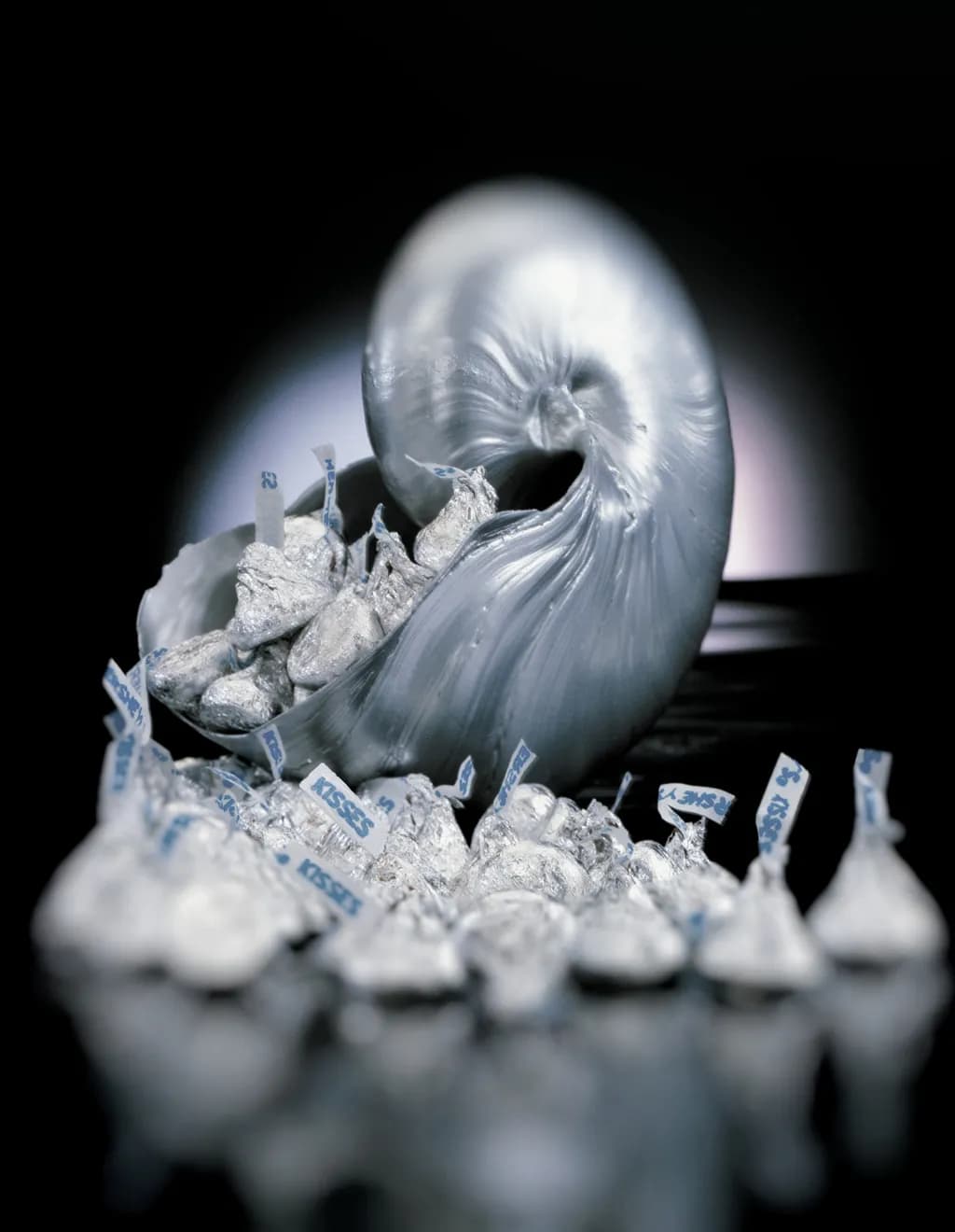 Whispers of Sweetness: A Silver Nautilus Embracing Chocolate Kisses