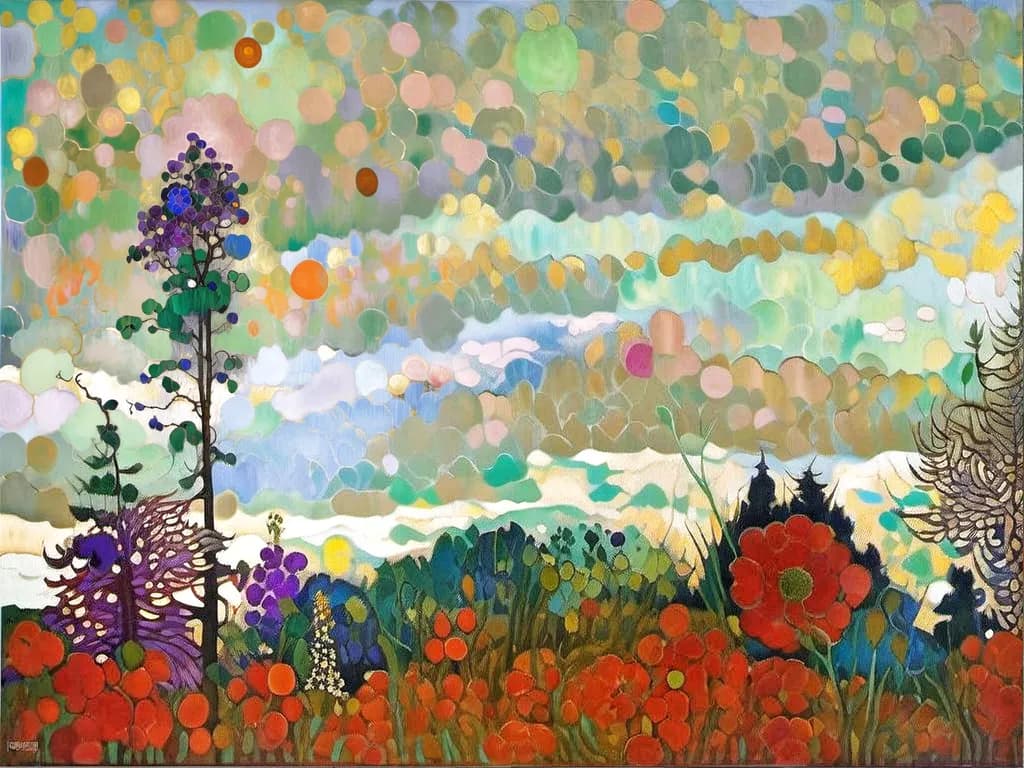 Vibrant Whispers of Nature: An Abstract Floral Landscape in Colorful Harmony