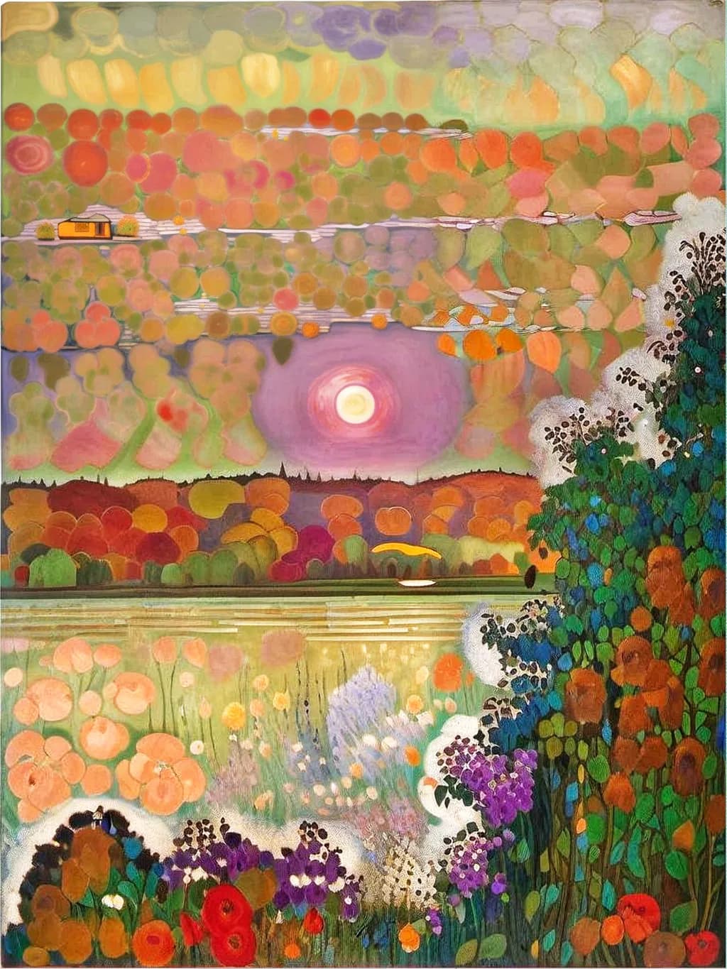 Whispers of Autumn: A Vibrant Sunset Over Blossoming Fields