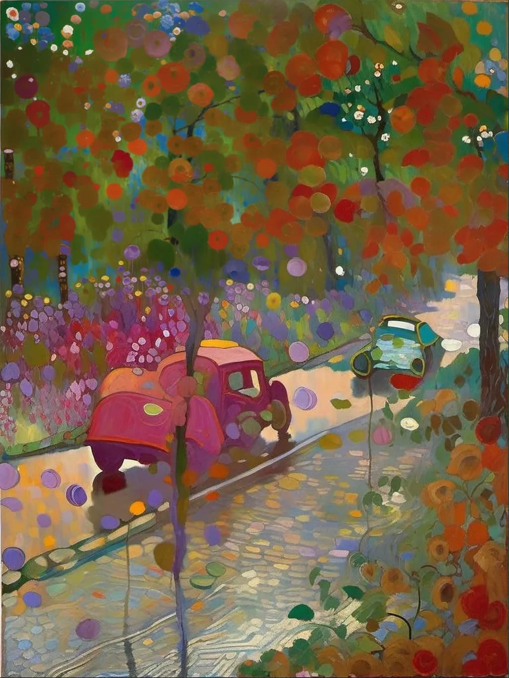 Whimsical Journey Through Autumn's Palette: A Colorful Drive Amidst Nature's Splendor