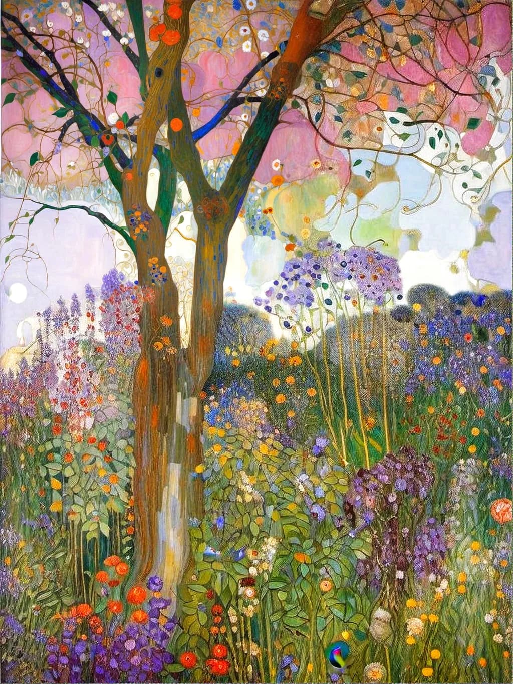 Vibrant Harmony: A Colorful Dance of Nature's Blossoms and Trees