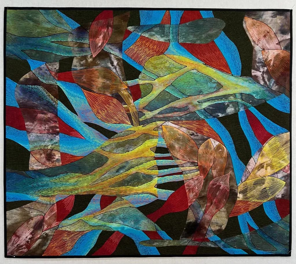 Whispers of Nature: A Dance of Color and Form in Watercolor and Fabric Art