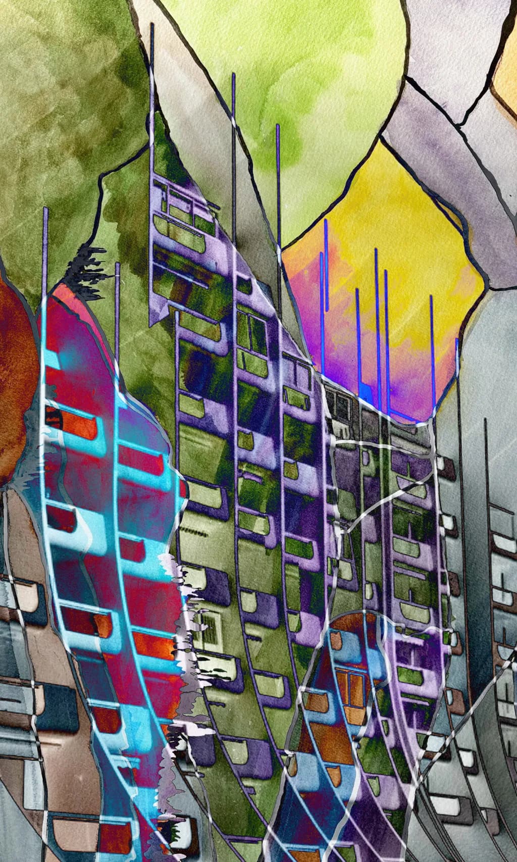 Vibrant Geometric Dreams: A Fluid Exploration of Color and Form