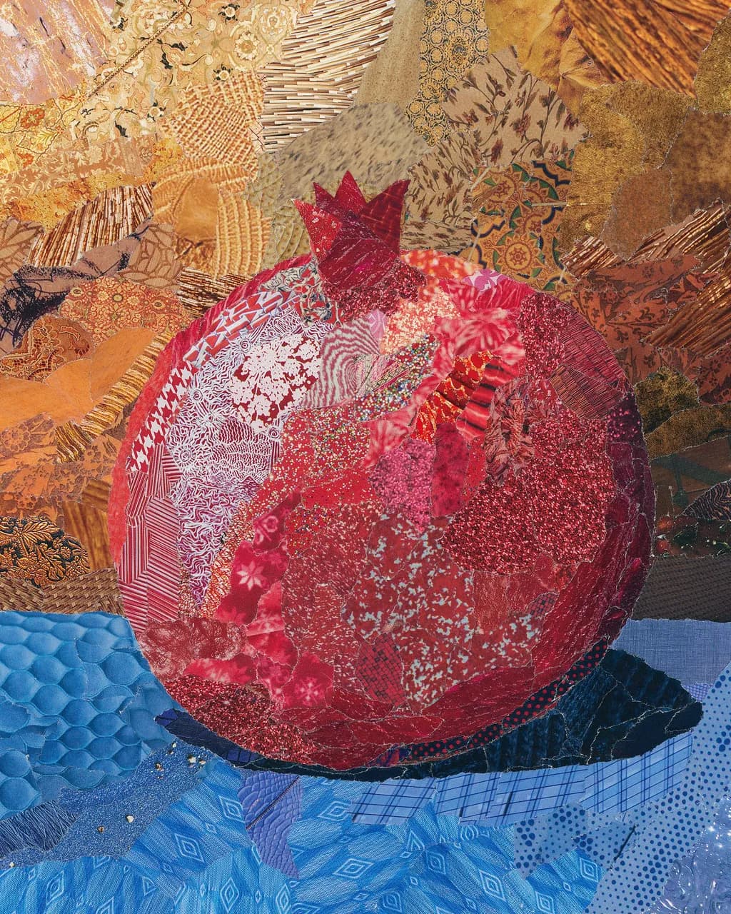 Vibrant Pomegranate: A Textured Collage of Colorful Abundance
