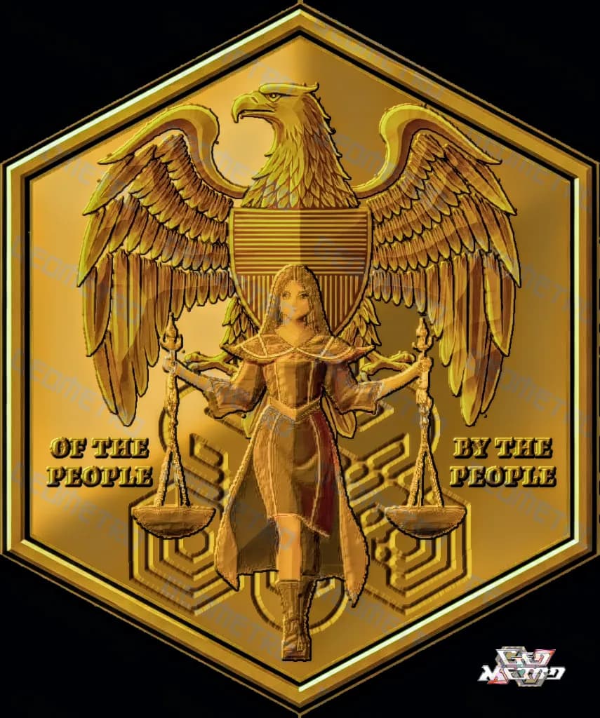 Golden Emblem of Justice: The Eagle and Scales Unite in Symbolic Harmony