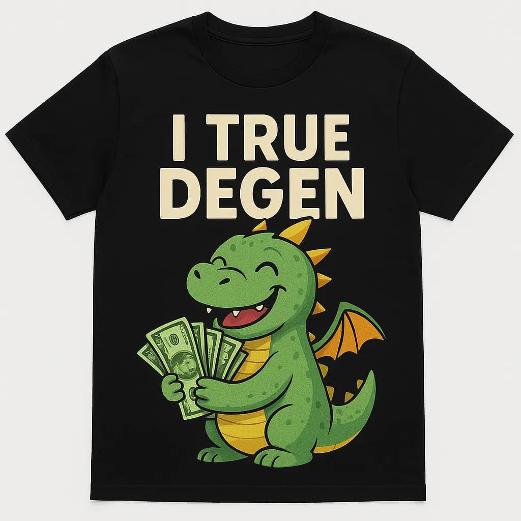 Playful Dragon with Cash: I True Degen T-Shirt Design