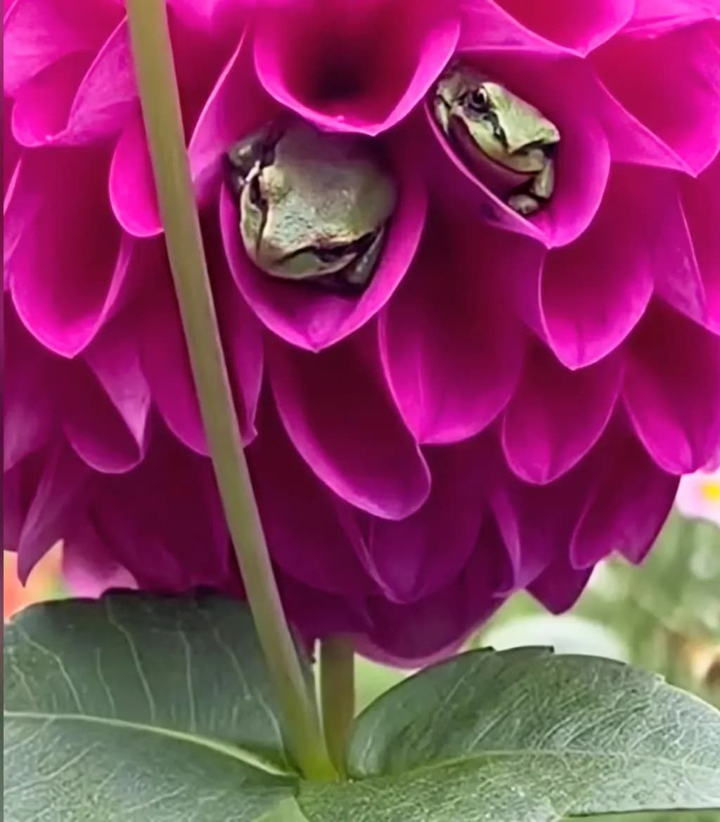 Fresh Frogs Secret Garden Watchers – Tree Frogs Tucked in a Dahlia