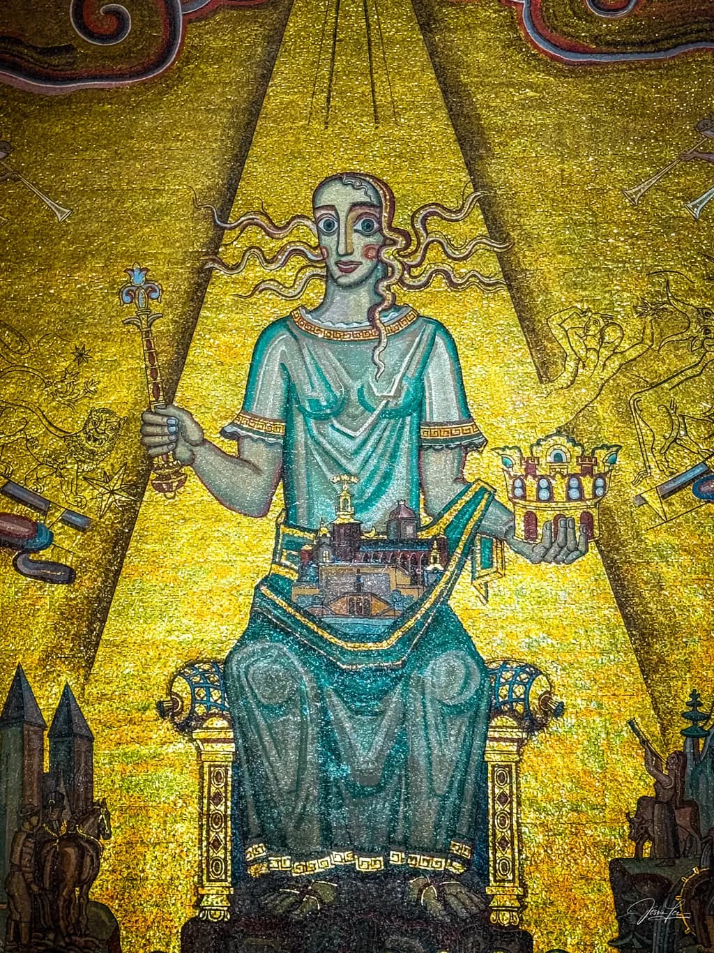 Golden Goddess: A Mosaic Tribute to Divine Symbolism and Heritage