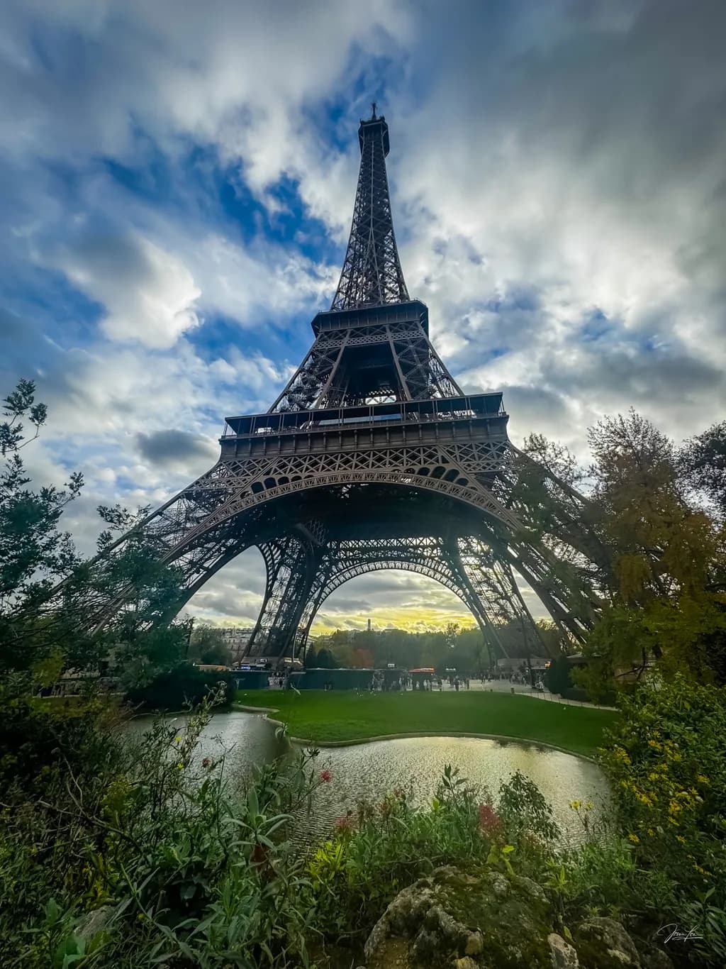 Eiffel Tower Serenity: A Majestic View Beneath the Parisian Sky