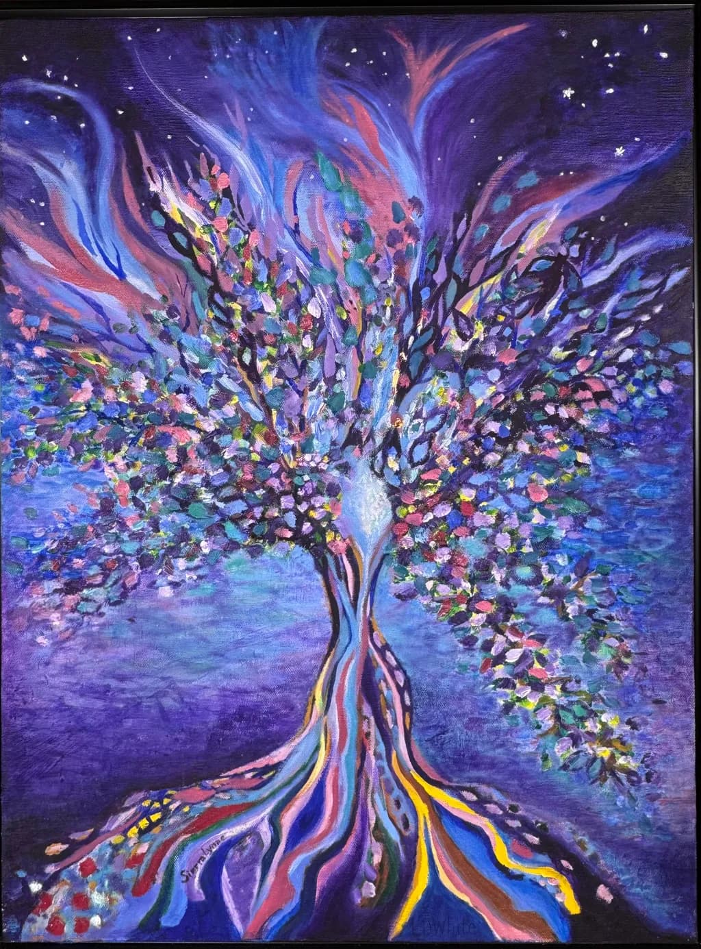 Whimsical Vibrance: A Colorful Abstract Tree in Cosmic Harmony