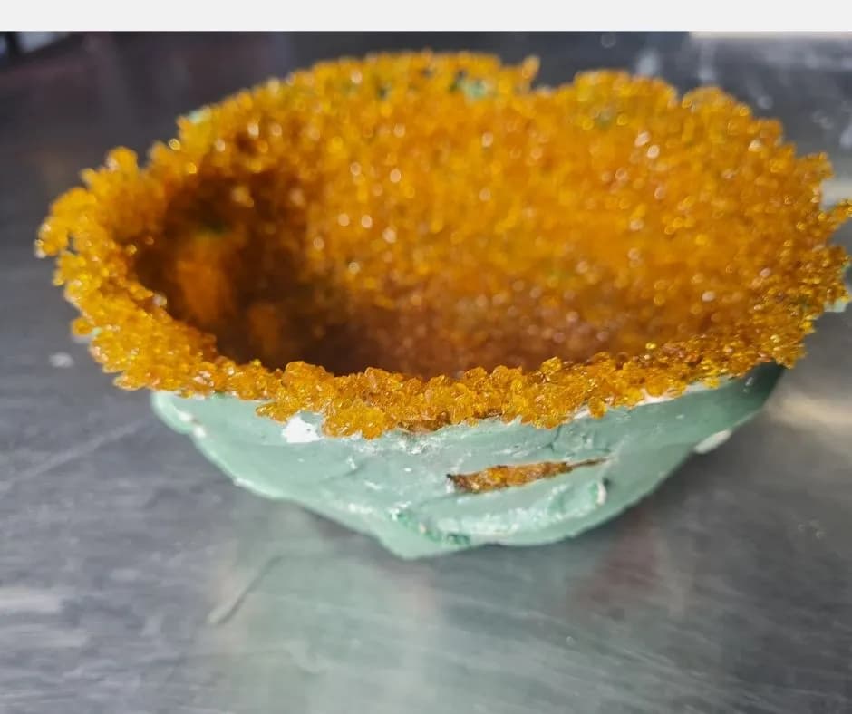Golden Edge: A Unique Handcrafted Bowl with Amber Crystals