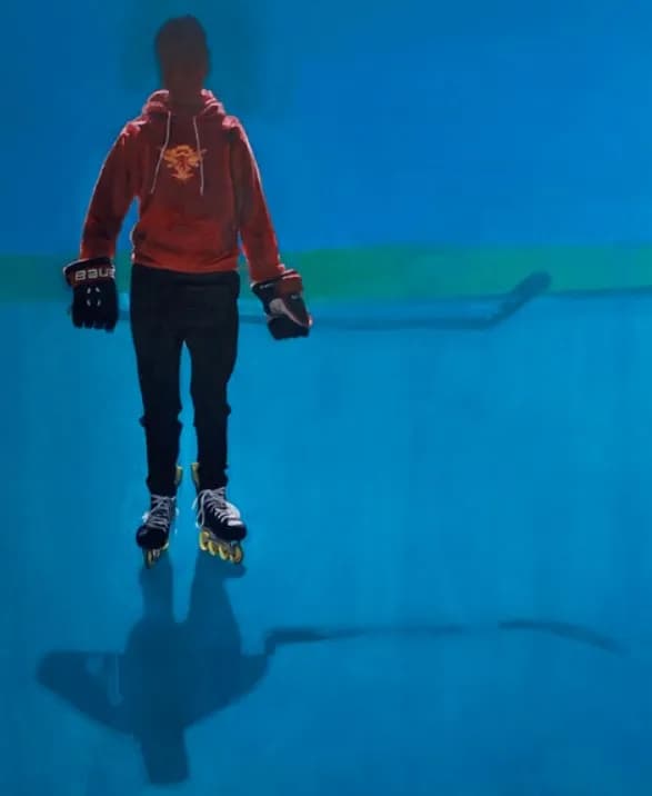 Ethereal Motion: A Roller Skater's Dance on Blue Canvas
