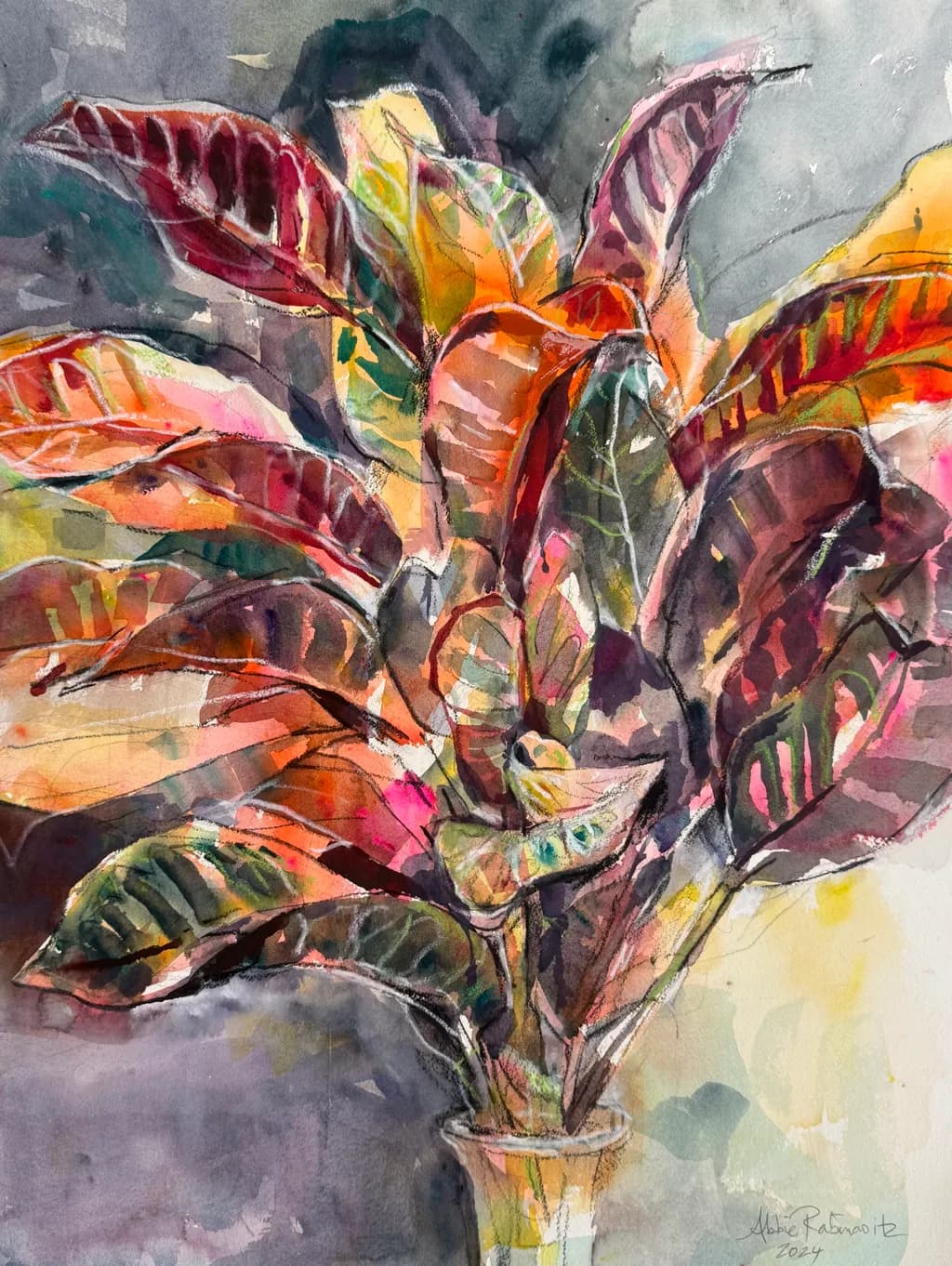 Tropical Symphony: A Vibrant Dance of Leaves in Watercolor Elegance