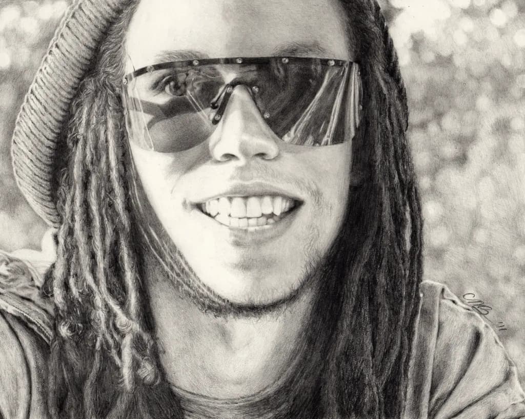 Radiant Smile: A Portrait of Joy and Style with Dreadlocks and Shades