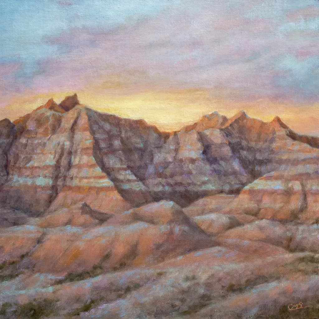 Whispers of Dawn: A Serene Mountain Landscape in Soft Pastels