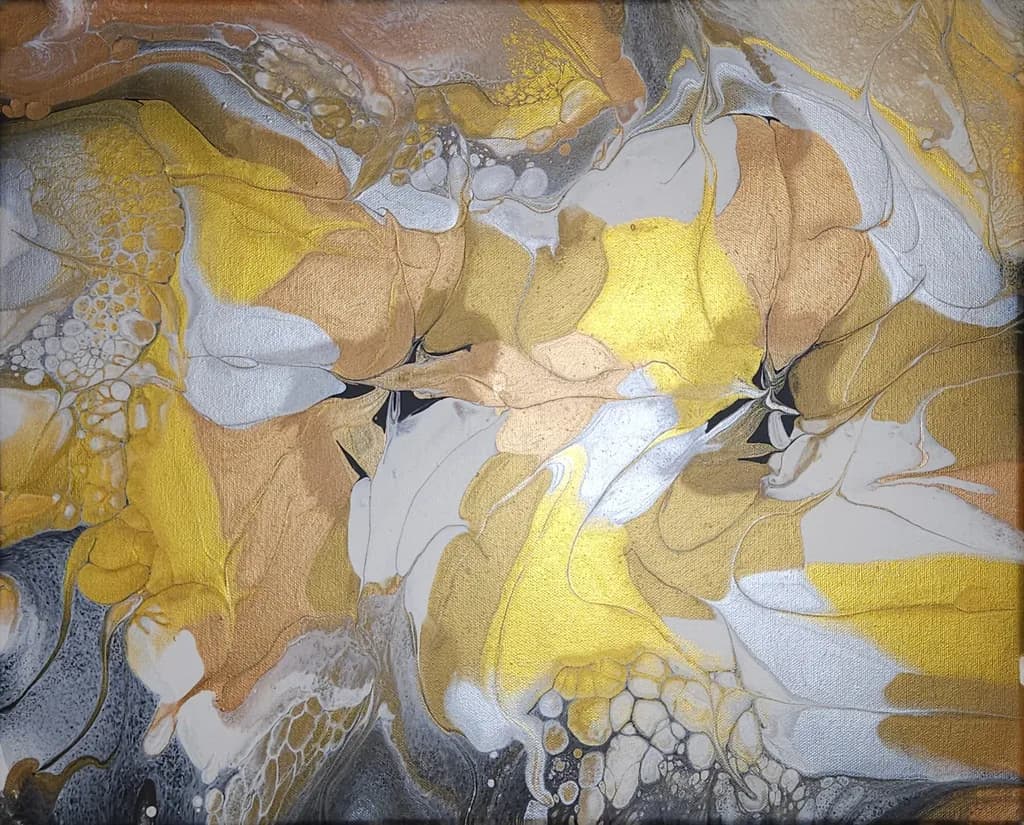 Golden Whispers: An Abstract Dance of Light and Shadow in Fluid Art