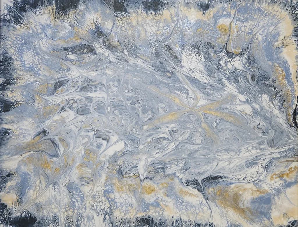 Celestial Whispers: A Dance of Blue and Gold in Abstract Fluid Art