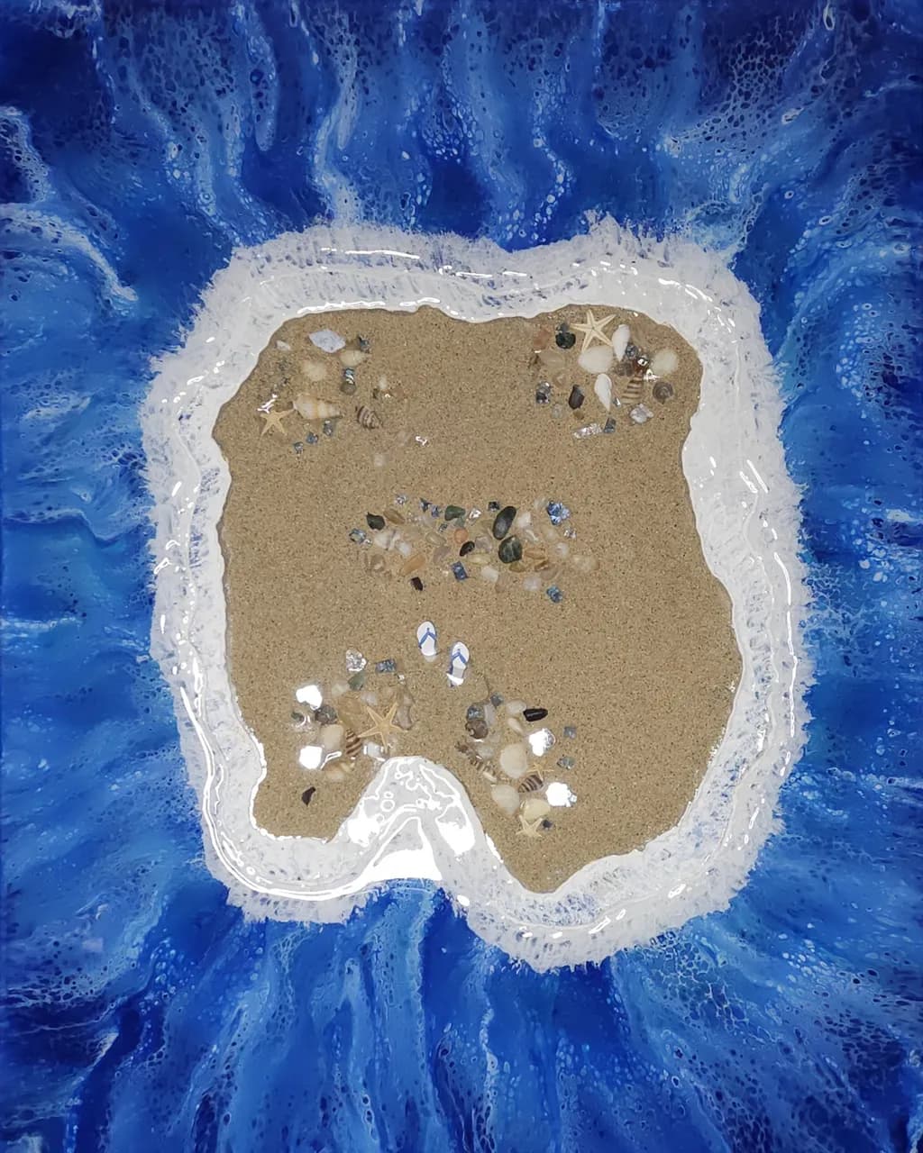 Ocean's Embrace: A Serene Shoreline in Resin Art