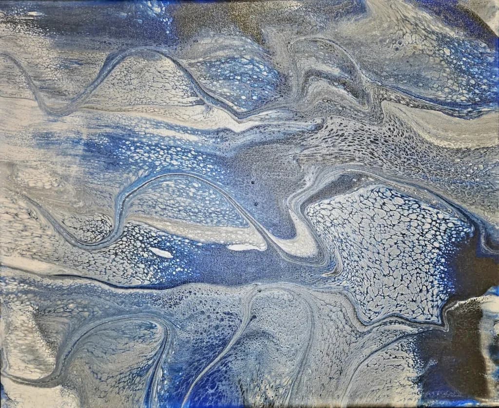 Fluid Harmony: An Abstract Dance of Blue Textures and Swirls