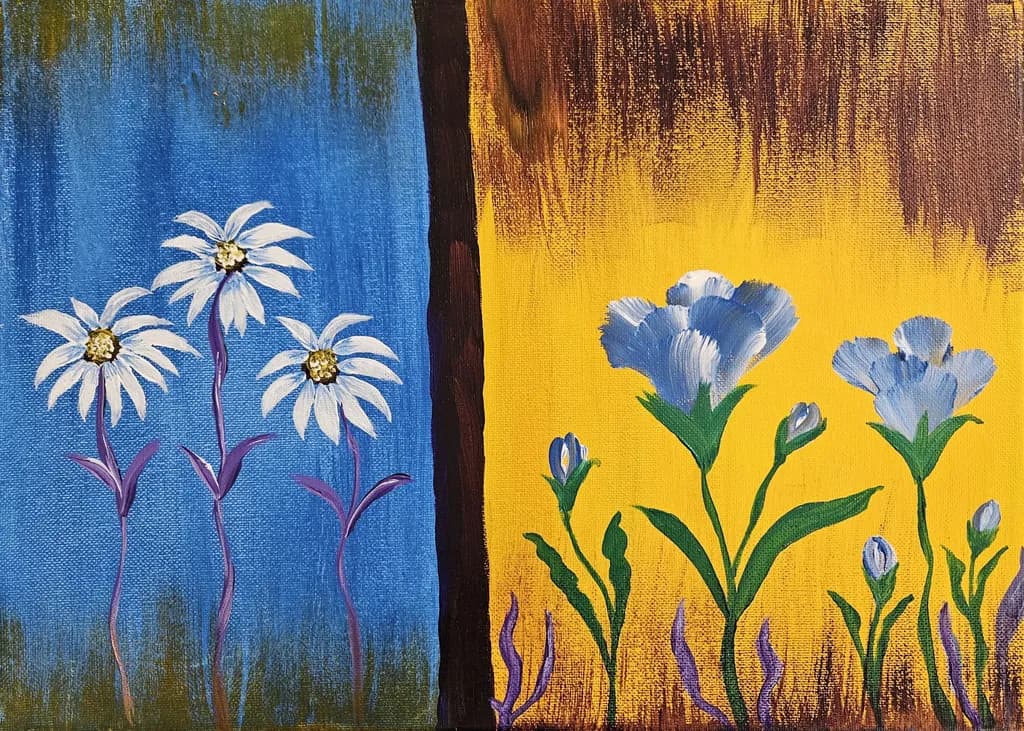 Whispers of Spring: A Dual Floral Journey in Blue and Gold