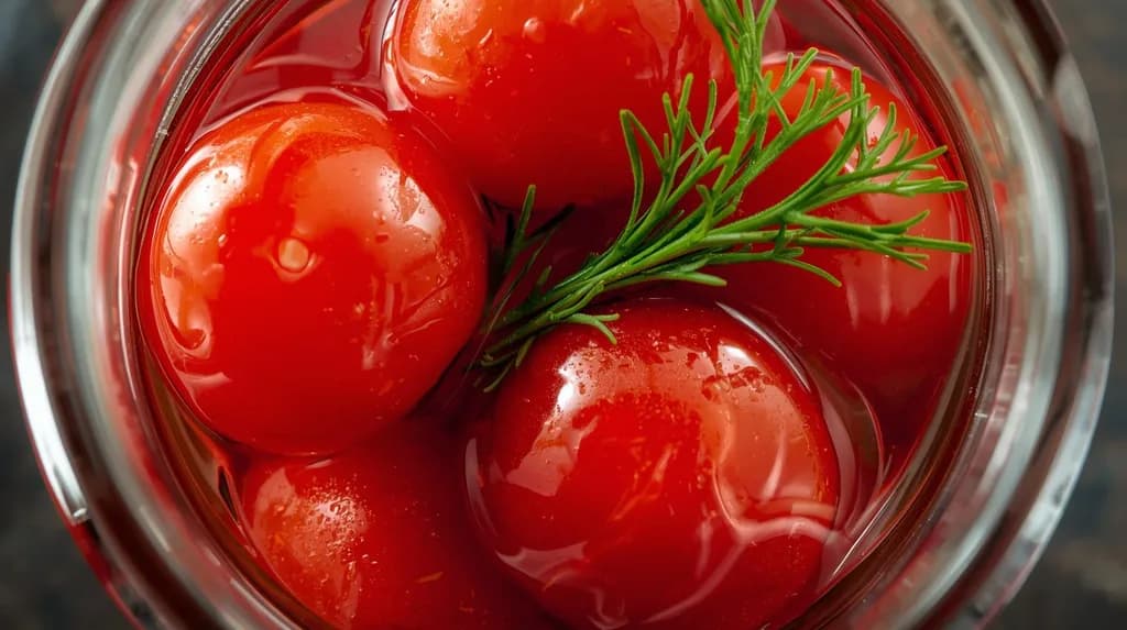 Vibrant Red Tomatoes in Brine: A Culinary Delight Captured in Glass