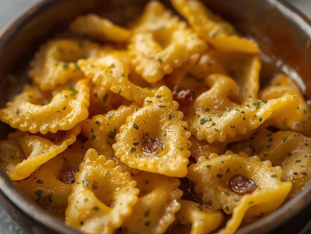 Golden Harmony: A Bowl of Savory Farfalle Delight