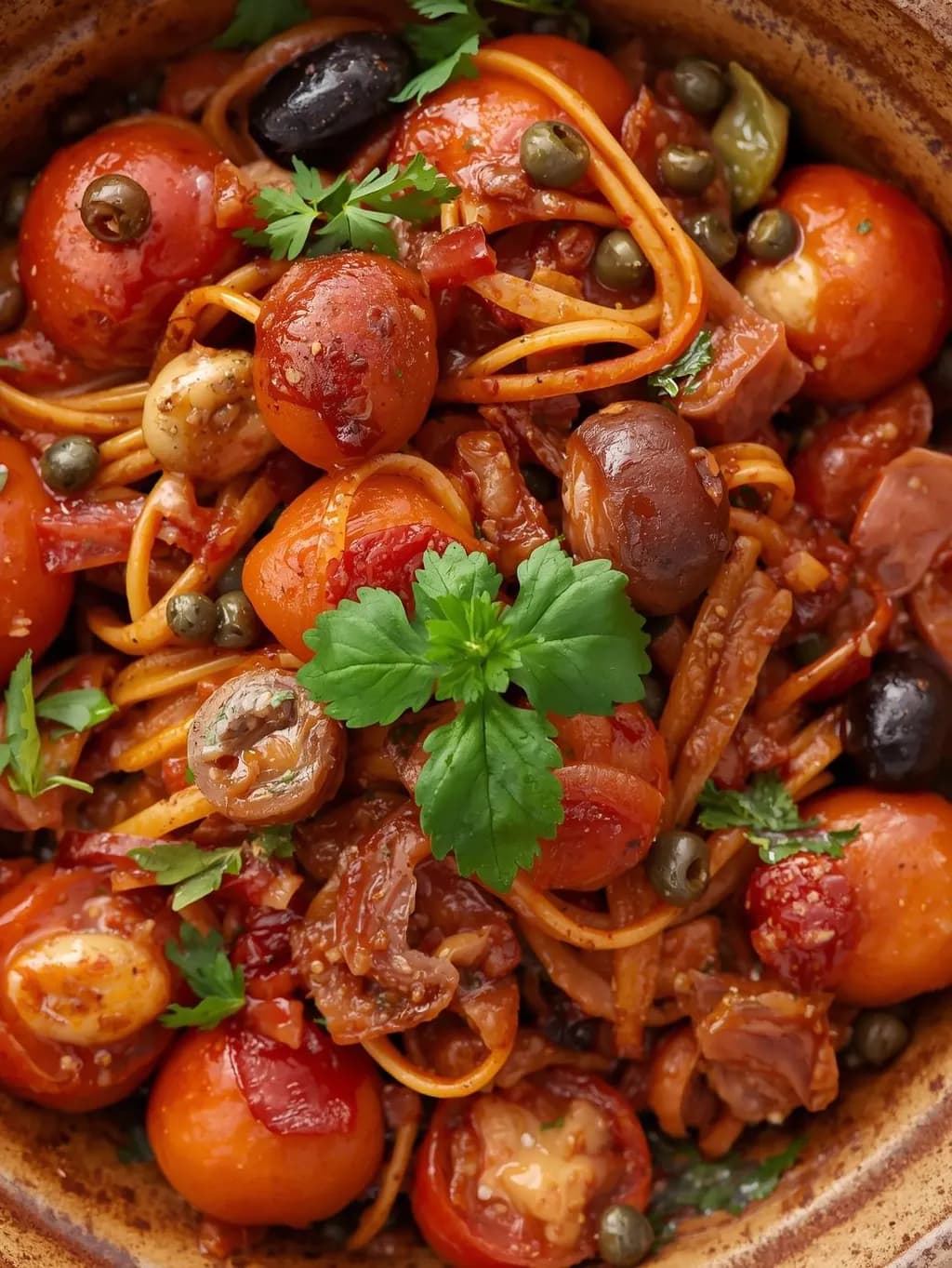 Vibrant Tomato and Olive Spaghetti Medley: A Culinary Delight for the Senses