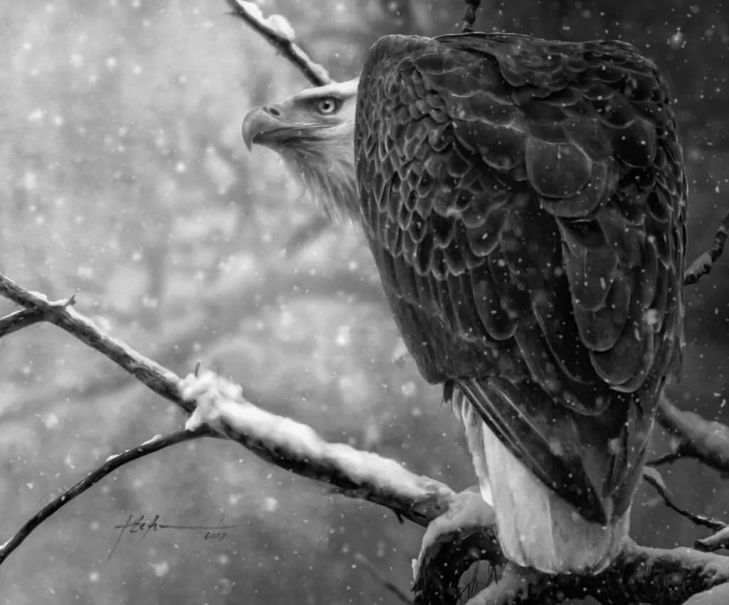 Majestic Silence: An Eagle's Watch in the Snowy Embrace of Nature