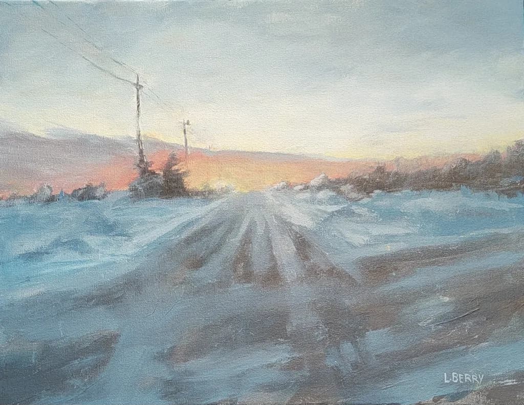 Winter Road at Sunset