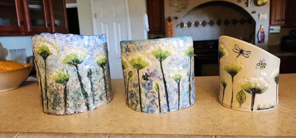 Whimsical Garden: Handcrafted Ceramic Vases with Floral and Insect Motifs