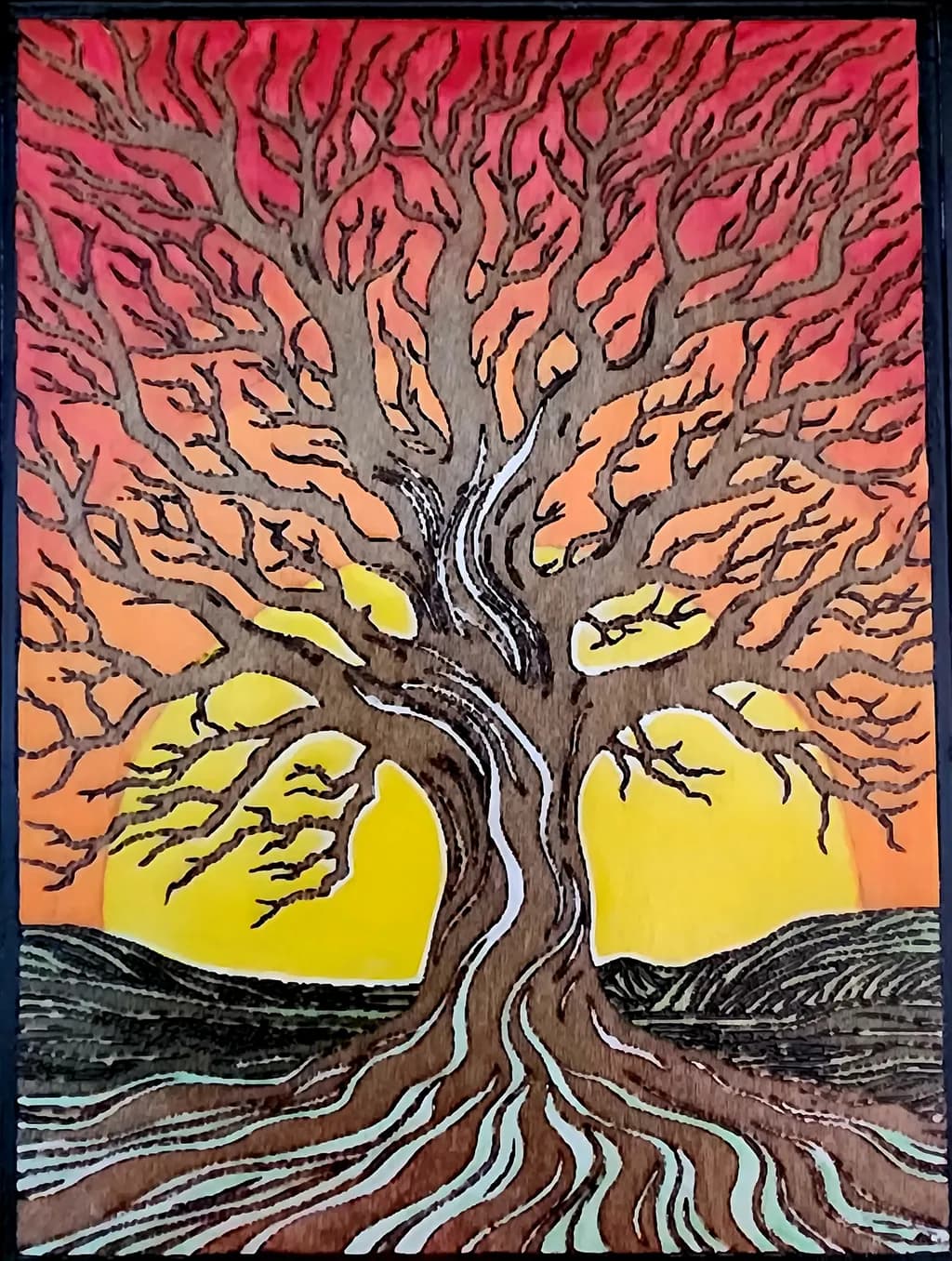 Whispers of Autumn: A Vibrant Abstract Tree Landscape at Dusk