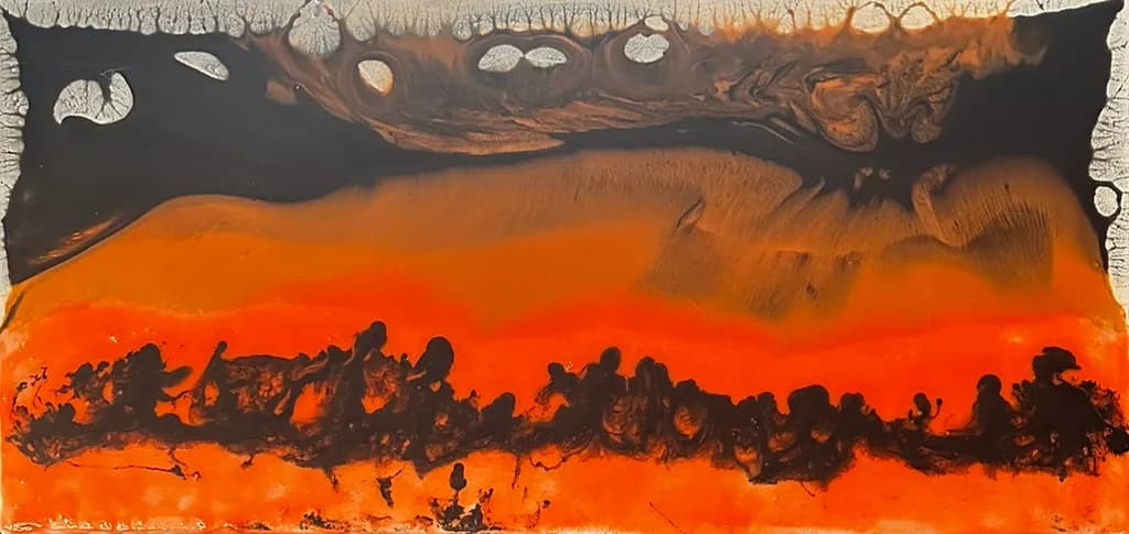 Fiery Horizons: A Dance of Orange and Black in Abstract Art
