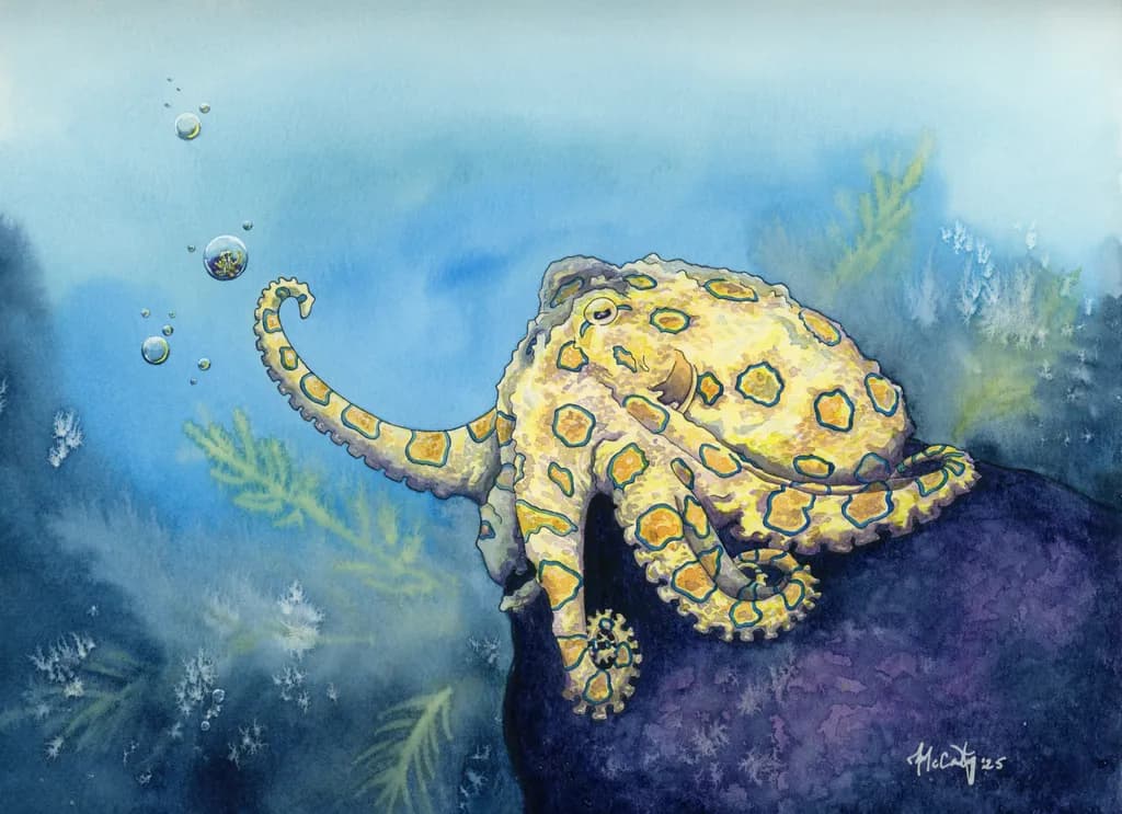 Whimsical Wonders of the Deep: A Colorful Octopus Encounter in Watercolor Artistry