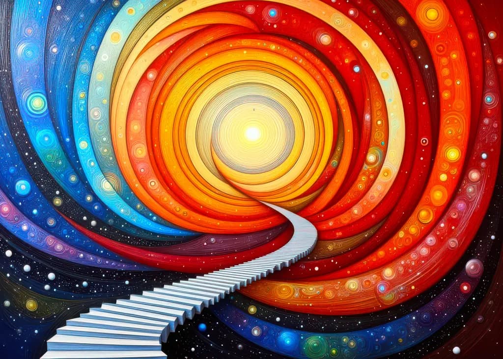 Abstract Cosmic Pathway Art with Vibrant Spiral Design