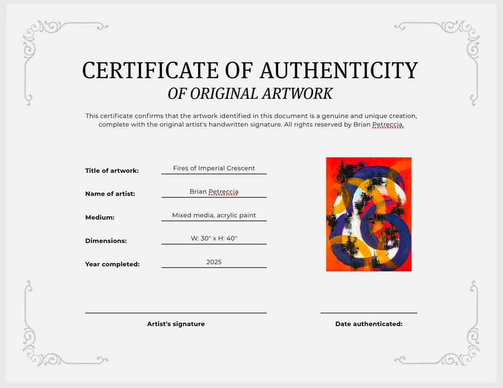 Fires of Imperial Crescent Certificate