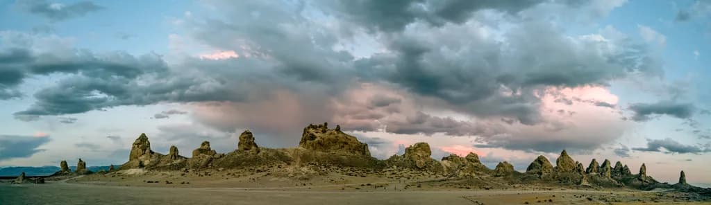 Whispers of the Desert: A Panoramic Journey Through Trona Pinnacles at Dusk