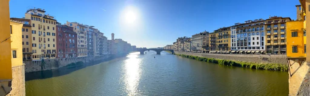 An evening view from Ponte Vecchio bridge in Florence