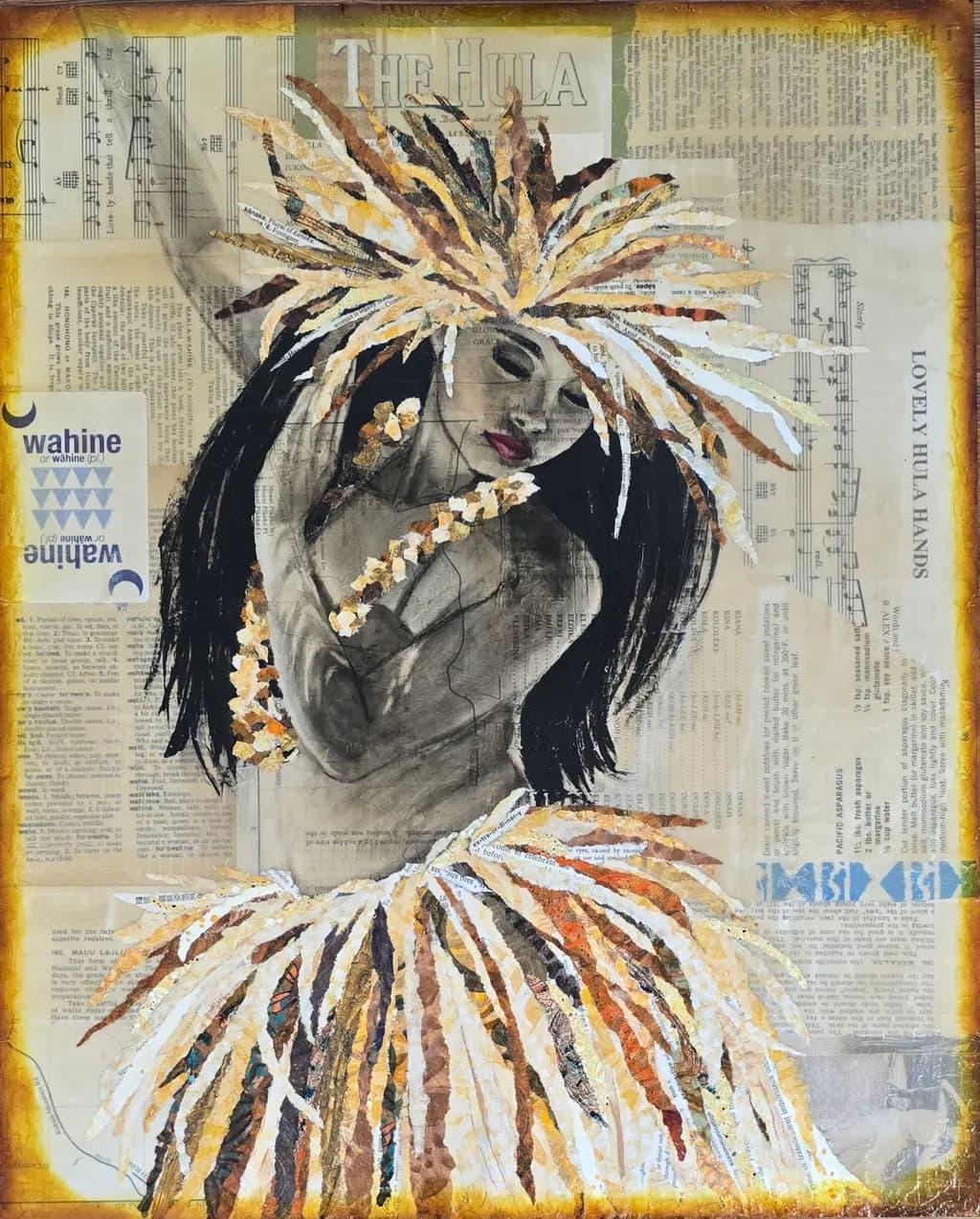 Hula Dreams: A Dance of Culture and Emotion in Mixed Media Art