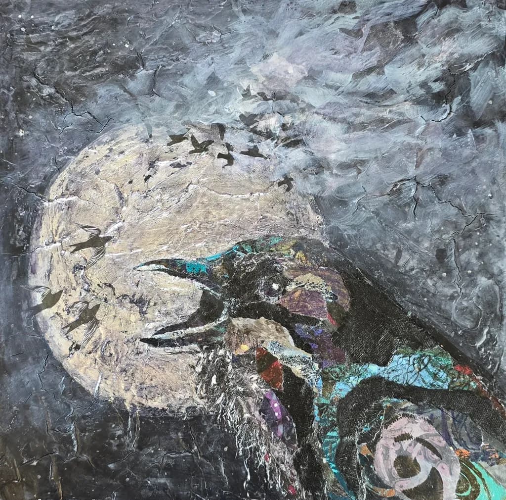 Whispers of the Moon: A Raven's Call in the Night Sky