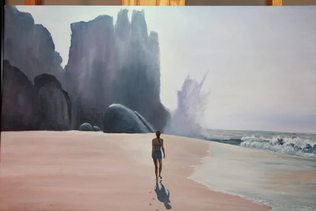 Serenity by the Shore: A Solitary Walk Along the Reflective Beachscape