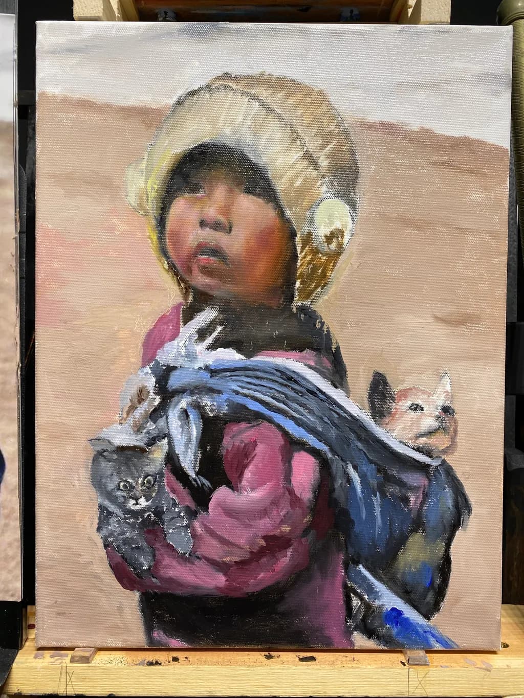 Child with Cats and Bird