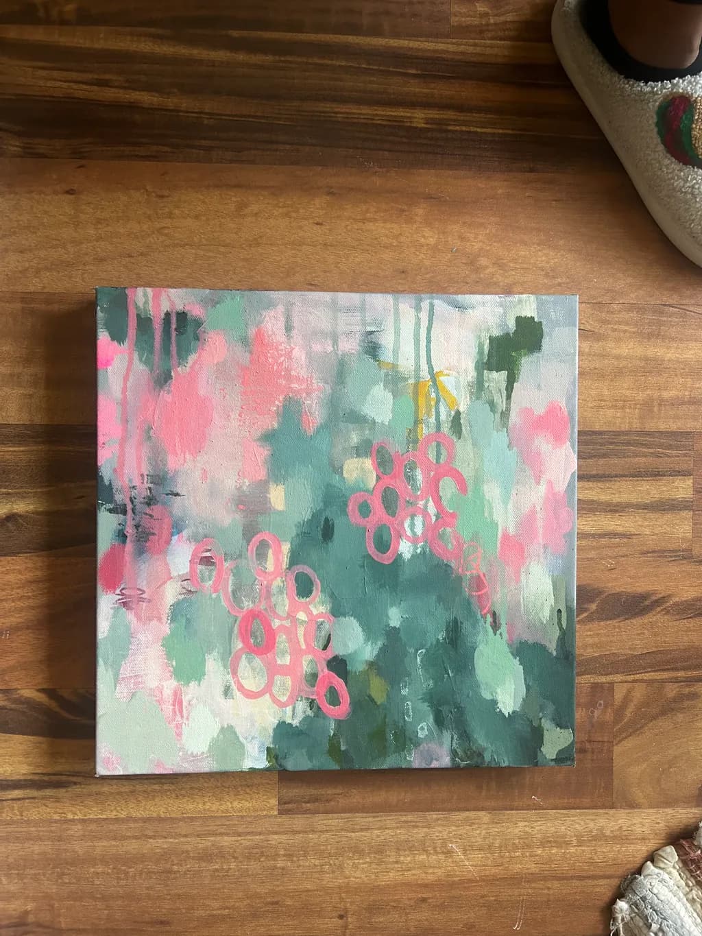 Whispers of Spring: A Dance of Pink and Green in Abstract Harmony