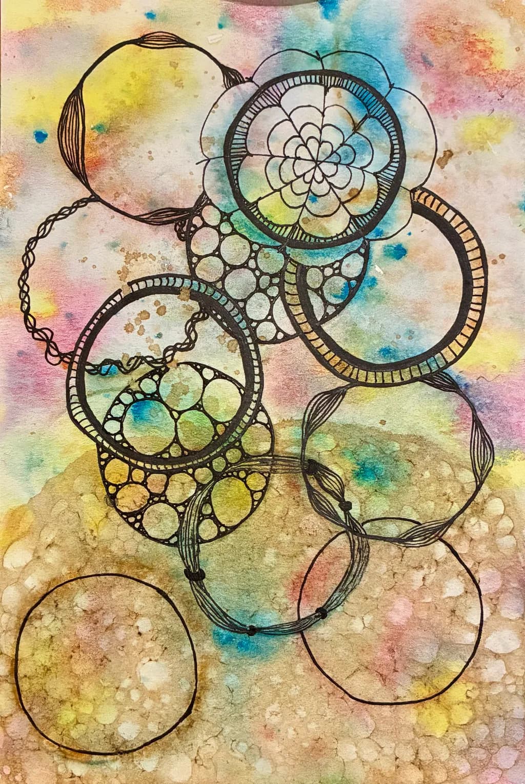 Whimsical Harmony: A Colorful Dance of Geometric Fluidity in Abstract Art