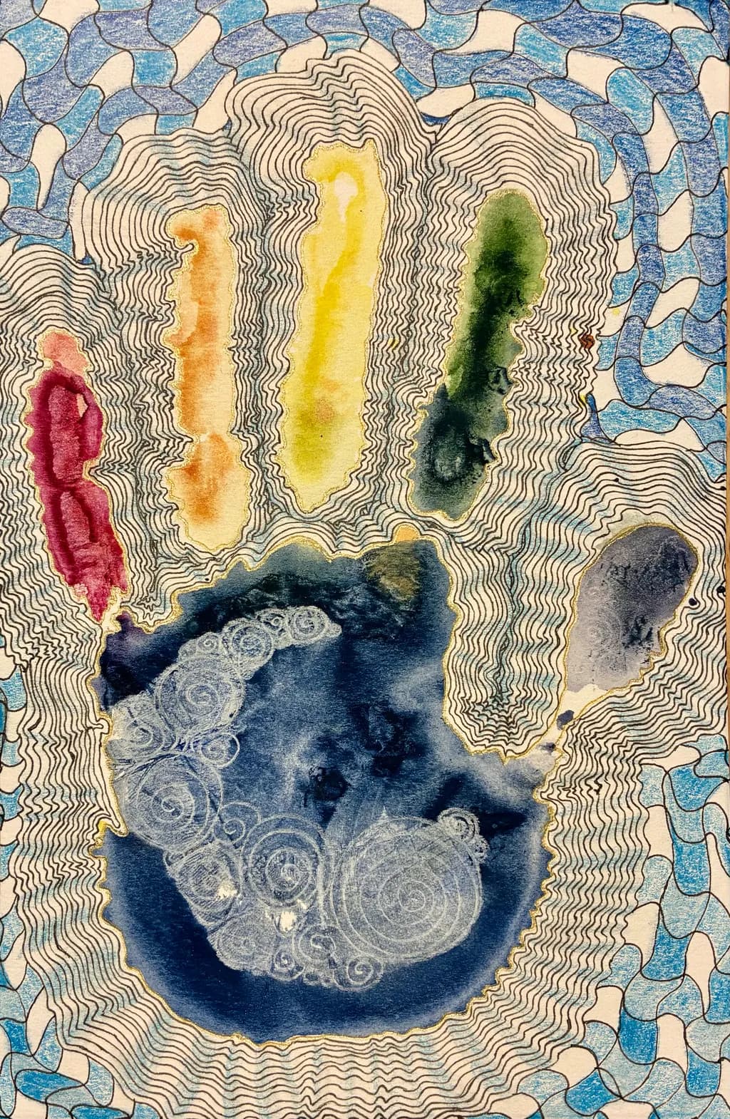 Colorful Imprints: A Journey Through Hand and Watercolor Whirls