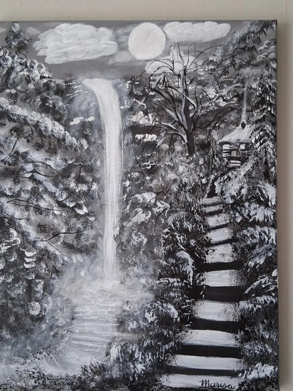 Moonlit Waterfall Path